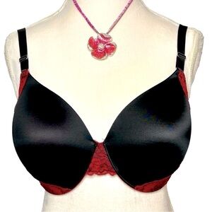 SOMA Bra Vanishing back Full coverage Underwire Floral lace Black Red 38DD/38E